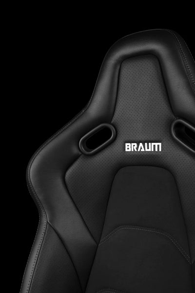 Braum Racing FALCON-S Series Fixed Back Bucket Composite Seat - Pair - Black Leatherette / White Stitching