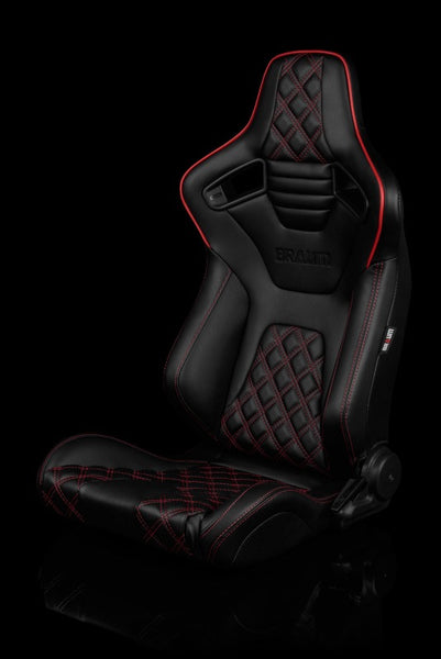 Braum Racing Elite-X Series Sport Reclinable Seats - Black w/ Double Red Stitching - Pair