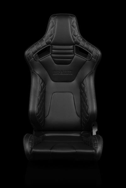 Braum Racing Elite-X Series Sport Reclinable Seats - Black Diamond w/ Grey Stitching - Pair