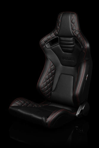 Braum Racing Elite-X Series Sport Reclinable Seats - Black Diamond w/ Red Stitching - Pair