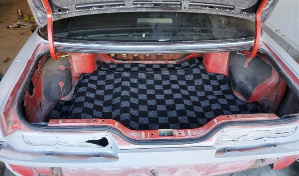 Phase 2 Motortrend (P2M) Checkered Flag Race Rear Carpet Trunk Mat - Nissan 240sx S13 Silvia Coupe (1989-1994)