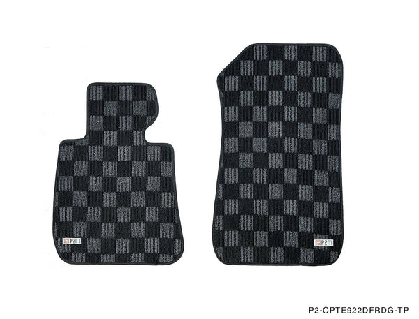 Phase 2 Motortrend (P2M) Checkered Flag Race Carpet Floor Mats Front & Rear - BMW E90 / E92 3 Series (2006-2012)