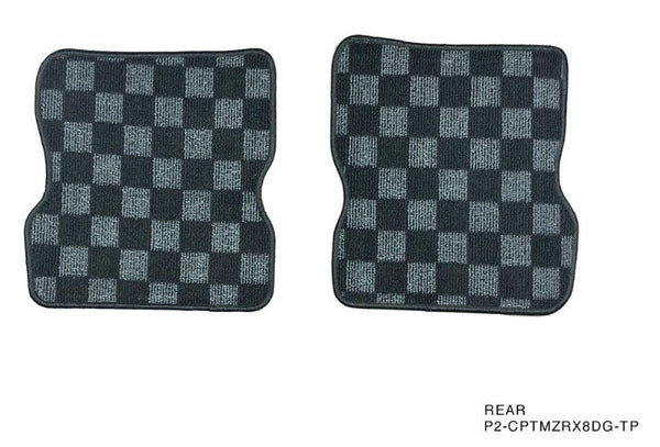 Phase 2 Motortrend (P2M) Checkered Flag Race Extended Carpet Floor Mats Front & Rear - Mazda RX-8 (2003-2012)