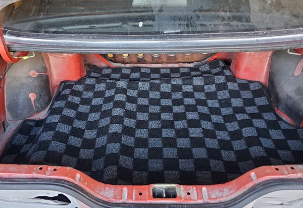 Phase 2 Motortrend (P2M) Checkered Flag Race Rear Carpet Trunk Mat - Nissan 240sx S13 Silvia Coupe (1989-1994)