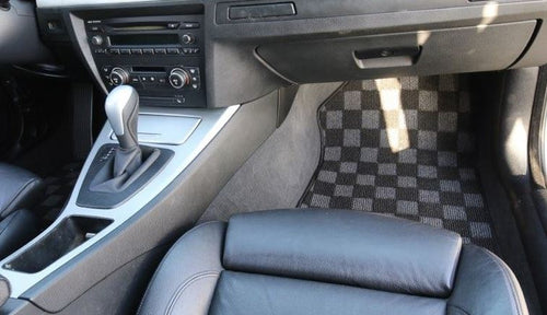 Phase 2 Motortrend (P2M) Checkered Flag Race Carpet Floor Mats Front & Rear - BMW E90 / E92 3 Series (2006-2012)