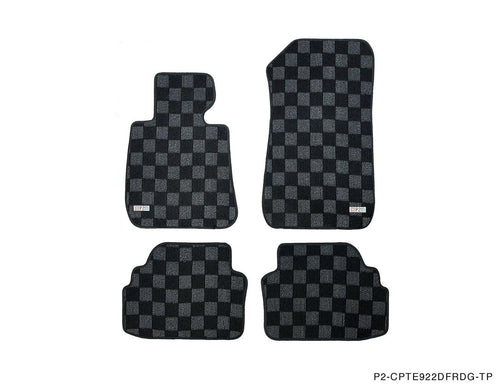 Phase 2 Motortrend (P2M) Checkered Flag Race Carpet Floor Mats Front & Rear - BMW E90 / E92 3 Series (2006-2012)