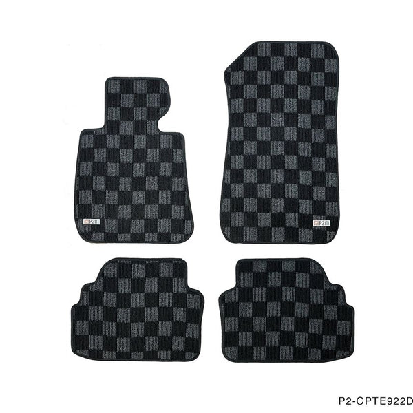 Phase 2 Motortrend (P2M) Checkered Flag Race Carpet Floor Mats Front & Rear - BMW E90 / E92 3 Series (2006-2012)