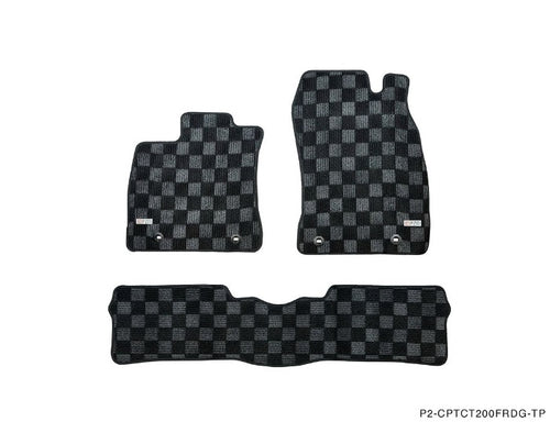 Phase 2 Motortrend (P2M) Checkered Flag Race Carpet Floor Mats Front & Rear - Lexus CT200H (2010-2017)