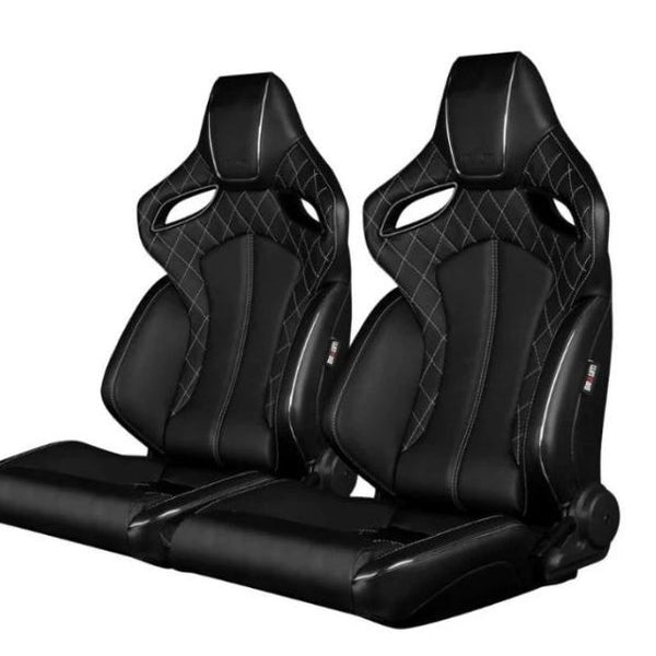 Braum Racing Orue Series Recline-able Racing Seat - Black Diamond White Stitching - PAIR