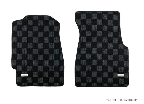 Phase 2 Motortrend (P2M) Checkered Flag Race Standard Coverage Carpet Floor Mats - Honda Civic EG6 Hatchback (1991-1995)