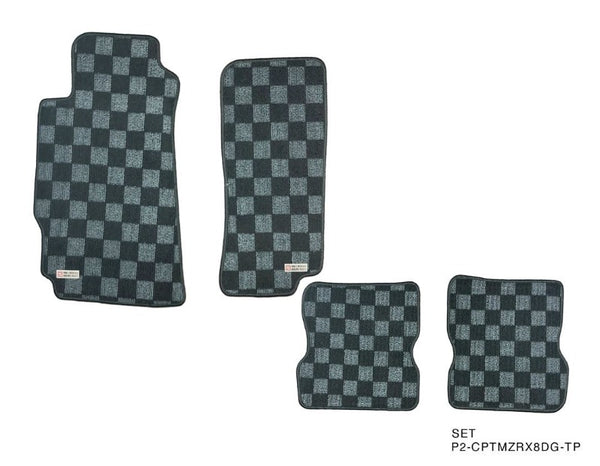 Phase 2 Motortrend (P2M) Checkered Flag Race Extended Carpet Floor Mats Front & Rear - Mazda RX-8 (2003-2012)