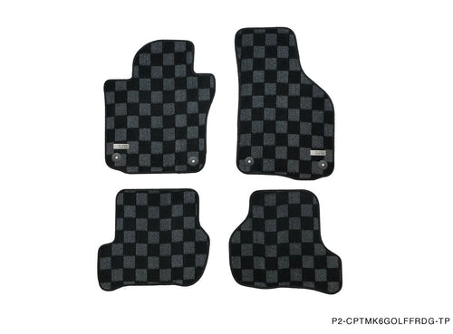 Phase 2 Motortrend (P2M) Checkered Carpet Race Floor Mats Front & Rear - VW MK6 Golf / GTI Hatchback (2010-2014)