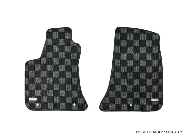 Phase 2 Motortrend (P2M) Checkered Flag Race Carpet Floor Mats Front & Rear - Dodge Charger 4dr RWD (2011+)