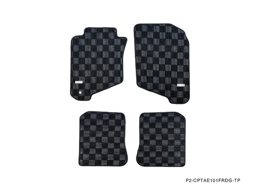 Phase 2 Motortrend (P2M) Front & Rear Checkered Carpet Floor Mats - Toyota Corolla AE101Corolla Sedan (1993-1998)