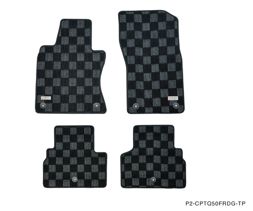 Phase 2 Motortrend (P2M) Front & Rear Checkered Race Carpet Floor Mats (Dark Grey) - Infiniti Q50 Sedan (2013+)