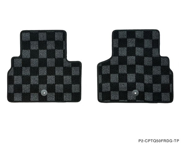 Phase 2 Motortrend (P2M) Front & Rear Checkered Race Carpet Floor Mats (Dark Grey) - Infiniti Q50 Sedan (2013+)