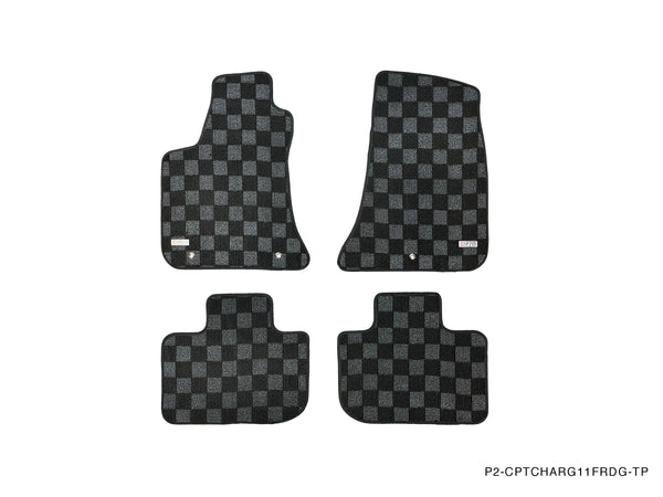 Phase 2 Motortrend (P2M) Checkered Flag Race Carpet Floor Mats Front & Rear - Dodge Charger 4dr RWD (2011+)