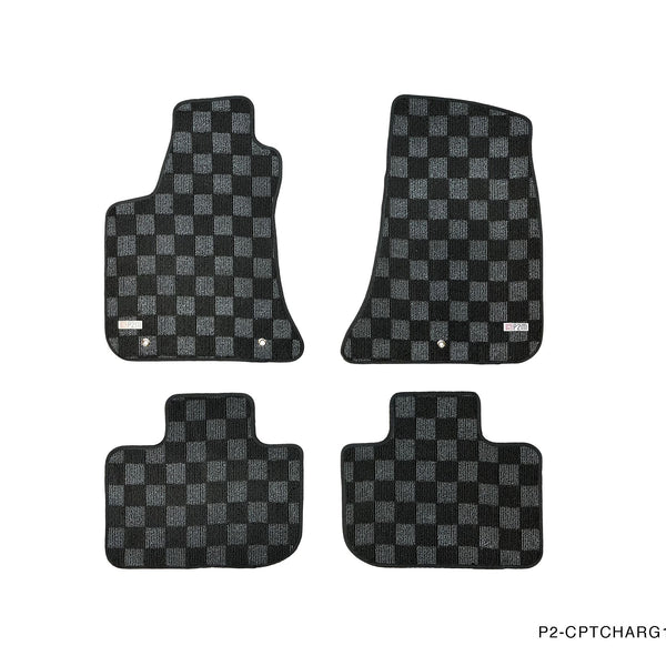 Phase 2 Motortrend (P2M) Checkered Flag Race Carpet Floor Mats Front & Rear - Dodge Charger 4dr RWD (2011+)