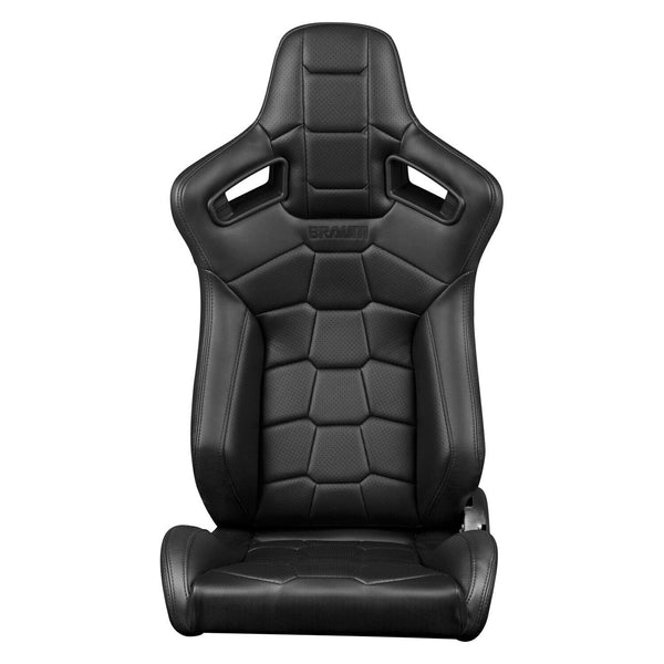 BRAUM Racing Elite-X Series Reclining Bucket Seats Pair - Black Komodo Leather / Black Stitching - Universal