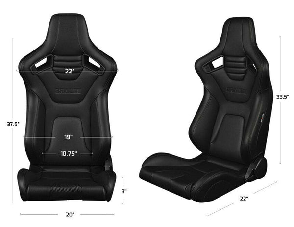 BRAUM Racing Elite-X Series Reclining Bucket Seats Pair - Black Komodo Leather / Black Stitching - Universal