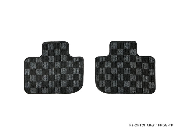 Phase 2 Motortrend (P2M) Checkered Flag Race Carpet Floor Mats Front & Rear - Dodge Charger 4dr RWD (2011+)